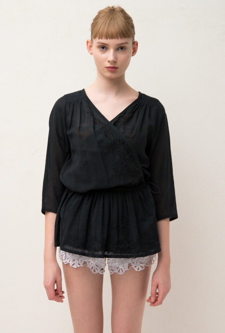 100% Cotton Blouse Tops Wrap Embroidered Soft Women's Velnica From Japan