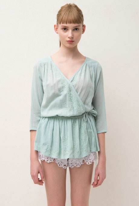 100% Cotton Blouse Tops Wrap Embroidered Soft Women's Velnica From Japan