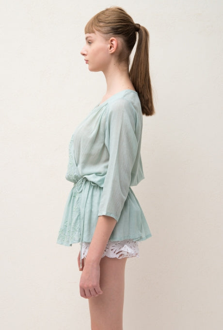 100% Cotton Blouse Tops Wrap Embroidered Soft Women's Velnica From Japan
