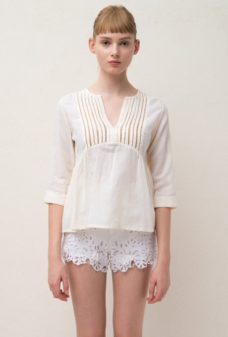Blouse Tops 100% Cotton Delicate Ladder Lace Women's Velnica From Japan