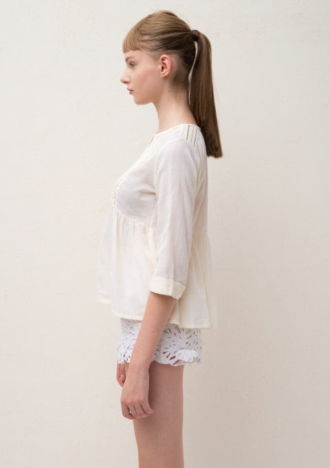 Blouse Tops 100% Cotton Delicate Ladder Lace Women's Velnica From Japan