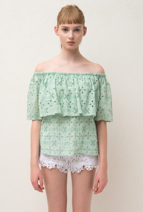 100% Cotton Blouse Embroidered Off-Shoulder Ruffle Women's Velnica From Japan