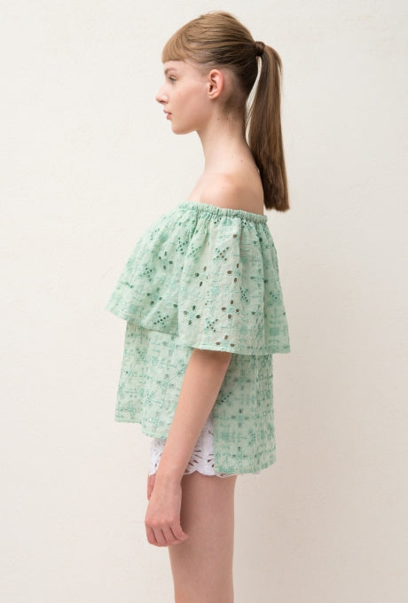 100% Cotton Blouse Embroidered Off-Shoulder Ruffle Women's Velnica From Japan