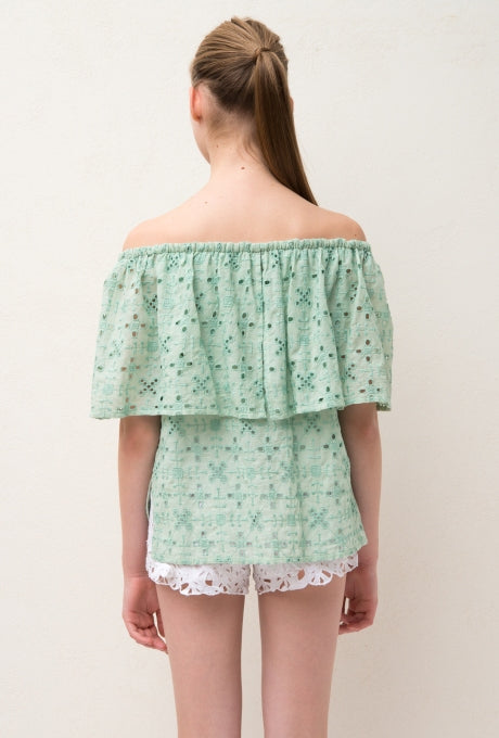 100% Cotton Blouse Embroidered Off-Shoulder Ruffle Women's Velnica From Japan