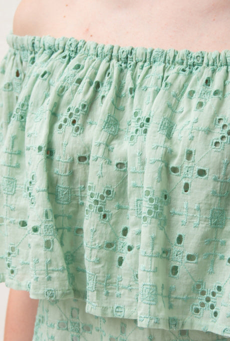 100% Cotton Blouse Embroidered Off-Shoulder Ruffle Women's Velnica From Japan