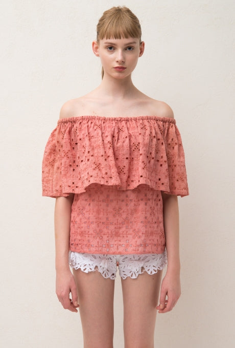 100% Cotton Blouse Embroidered Off-Shoulder Ruffle Women's Velnica From Japan