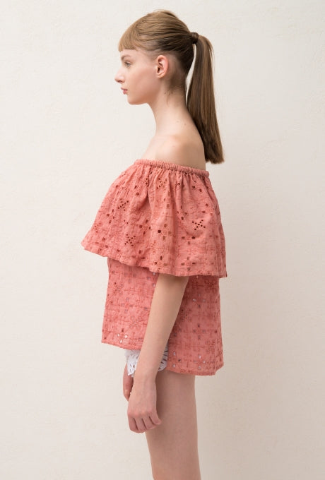 100% Cotton Blouse Embroidered Off-Shoulder Ruffle Women's Velnica From Japan