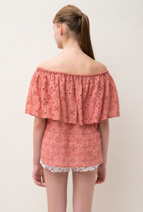 100% Cotton Blouse Embroidered Off-Shoulder Ruffle Women's Velnica From Japan