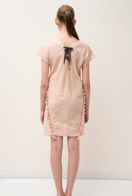 100% Cotton Mini Dress Embroidered Lace Tassel Women's Velnica From Japan