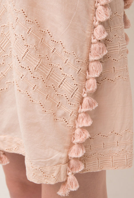 100% Cotton Mini Dress Embroidered Lace Tassel Women's Velnica From Japan
