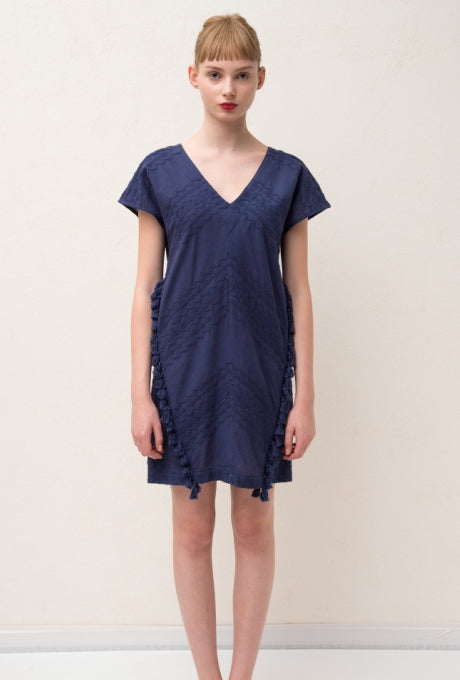 100% Cotton Mini Dress Embroidered Lace Tassel Women's Velnica From Japan