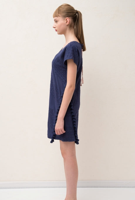 100% Cotton Mini Dress Embroidered Lace Tassel Women's Velnica From Japan