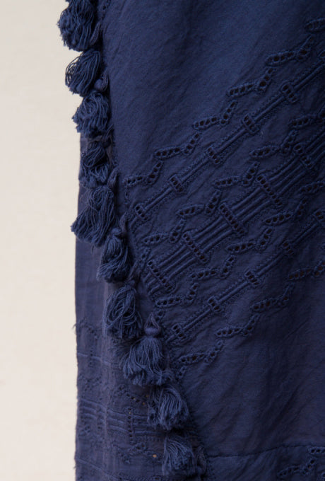100% Cotton Mini Dress Embroidered Lace Tassel Women's Velnica From Japan