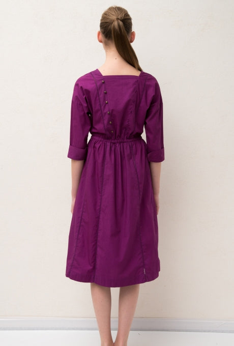100% Cotton Midi Dress 3/4 Sleeve Belted Women's Velnica From Japan