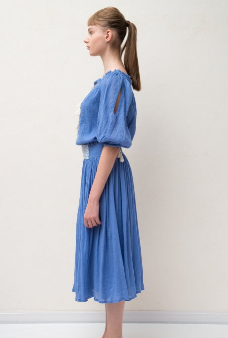 100% Cotton Midi Dress Crepe Soft Embroidered Summer Women's Velnica From Japan