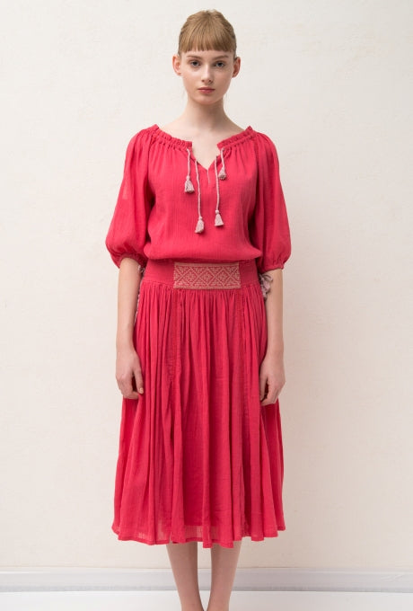 100% Cotton Midi Dress Crepe Soft Embroidered Summer Women's Velnica From Japan