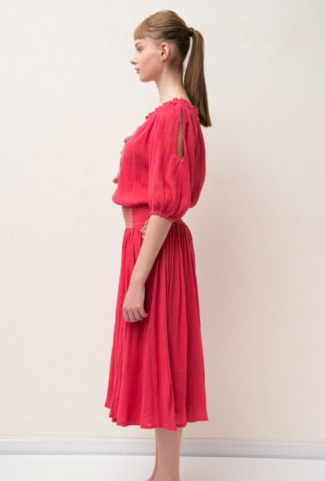 100% Cotton Midi Dress Crepe Soft Embroidered Summer Women's Velnica From Japan