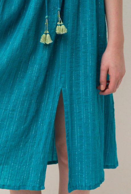 Midi Dress Shirring Off-Shoulder Cotton Crepe Tassel Women's Velnica From Japan