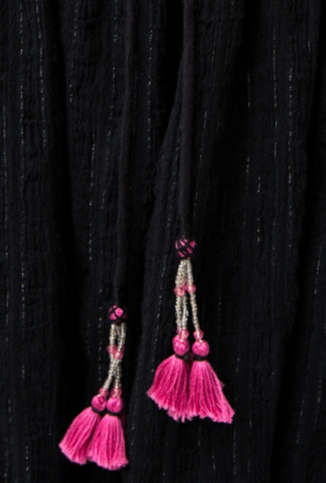 Midi Dress Shirring Off-Shoulder Cotton Crepe Tassel Women's Velnica From Japan