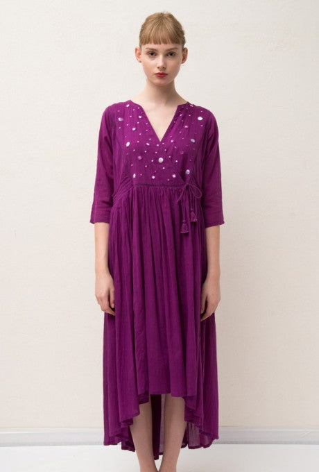 100% Cotton Midi Dress Wrap Mirror Work Soft Women's Velnica From Japan