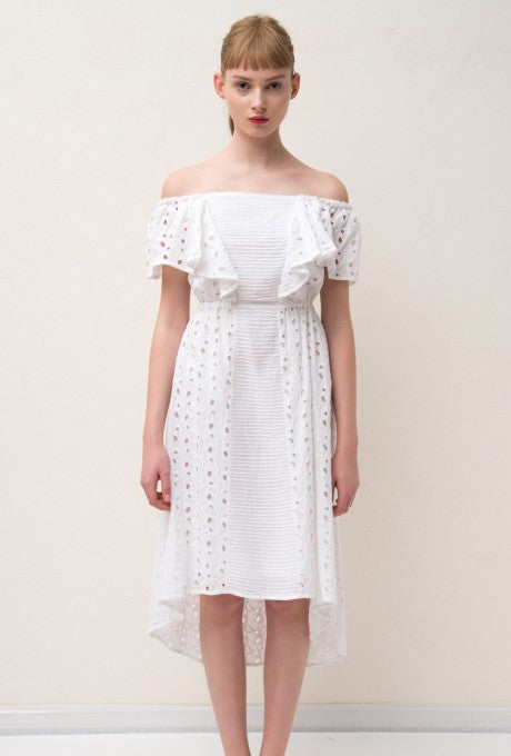 100%Cotton Dress Cut-Out Lace Off-Shoulder Embroidered Women's Velnica From Japan