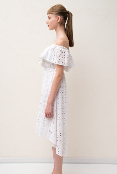 100%Cotton Dress Cut-Out Lace Off-Shoulder Embroidered Women's Velnica From Japan