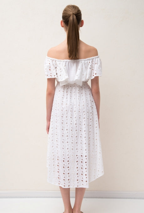 100%Cotton Dress Cut-Out Lace Off-Shoulder Embroidered Women's Velnica From Japan
