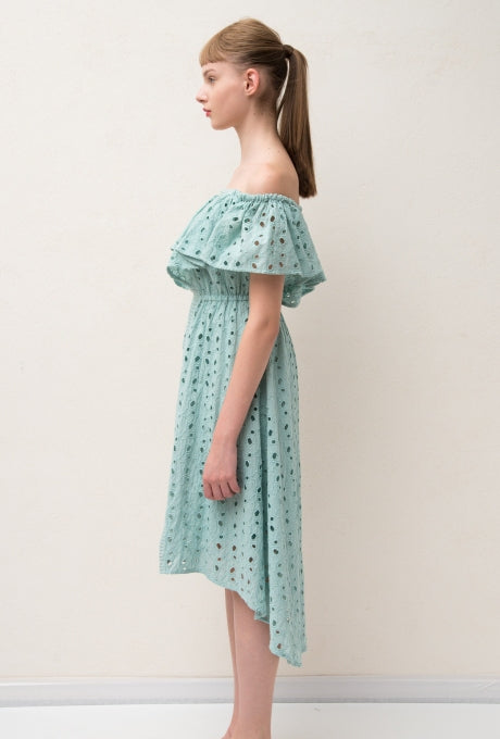 100%Cotton Dress Cut-Out Lace Off-Shoulder Embroidered Women's Velnica From Japan