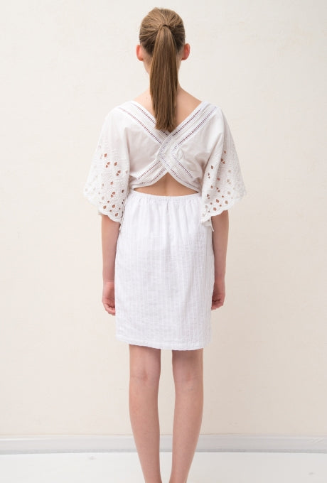 100% Cotton Mini Dress Cut-Out Lace Embroidered Women's Velnica From Japan