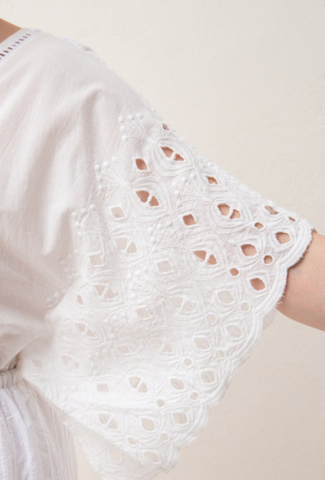 100% Cotton Mini Dress Cut-Out Lace Embroidered Women's Velnica From Japan