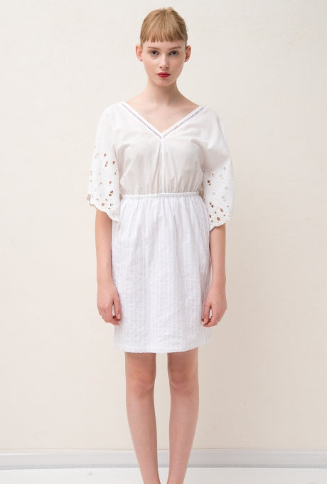 100% Cotton Mini Dress Cut-Out Lace Embroidered Women's Velnica From Japan