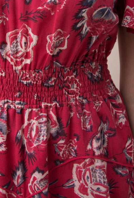 Floral Print Midi Dress Rose Flare Sleeve Red Women's Velnica From Japan