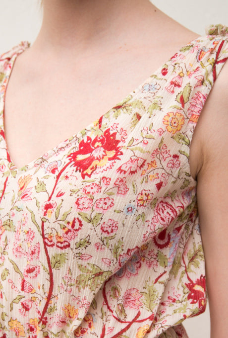100% Cotton Midi Dress Floral Print Crepe Sleeveless Women's Velnica From Japan