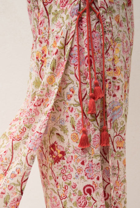 100% Cotton Midi Dress Floral Print Crepe Sleeveless Women's Velnica From Japan