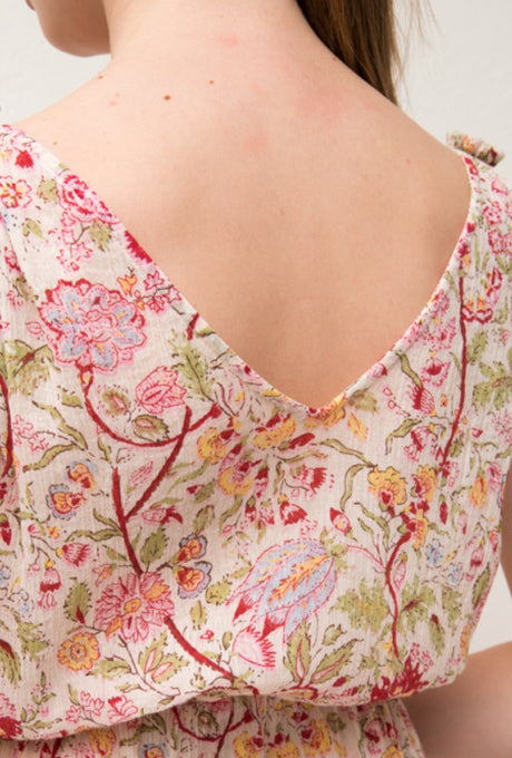 100% Cotton Midi Dress Floral Print Crepe Sleeveless Women's Velnica From Japan