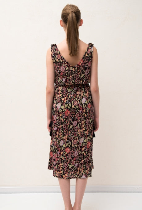 100% Cotton Midi Dress Floral Print Crepe Sleeveless Women's Velnica From Japan