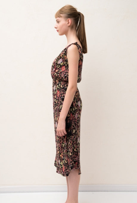 100% Cotton Midi Dress Floral Print Crepe Sleeveless Women's Velnica From Japan