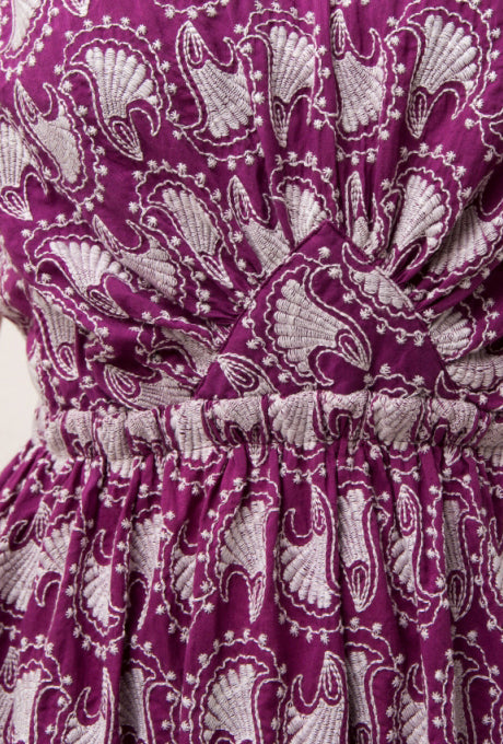 100% Cotton Mini Dress Beautiful Embroidered Shell Women's Velnica From Japan