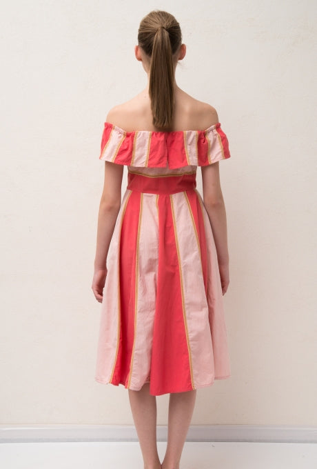 Color-Blocked Striped Dress Off-Shoulder Women's Velnica From Japan