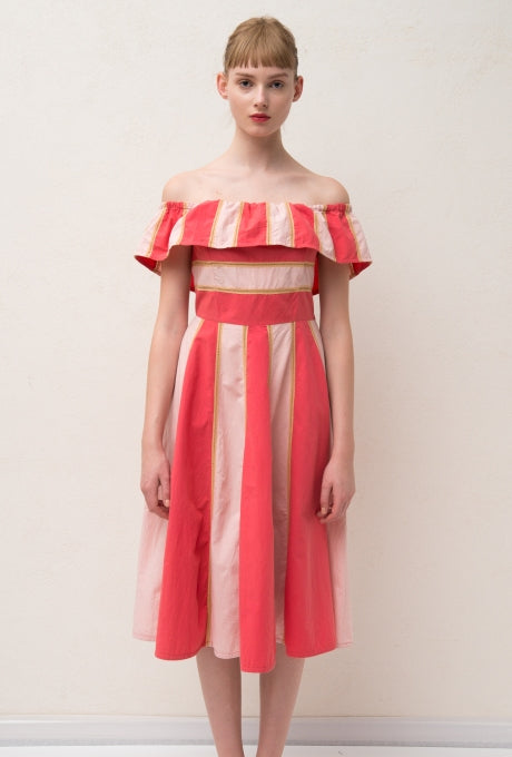 Color-Blocked Striped Dress Off-Shoulder Women's Velnica From Japan