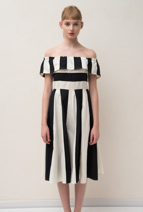 Color-Blocked Striped Dress Off-Shoulder Women's Velnica From Japan