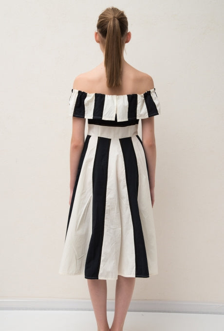 Color-Blocked Striped Dress Off-Shoulder Women's Velnica From Japan