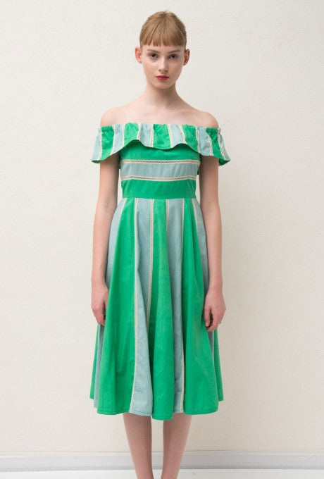 Color-Blocked Striped Dress Off-Shoulder Women's Velnica From Japan