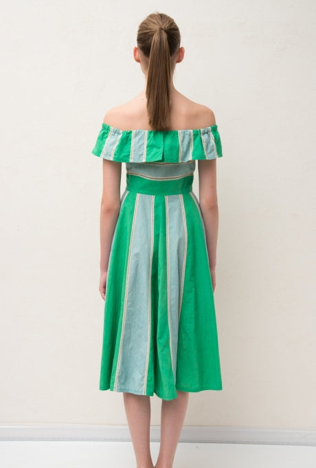 Color-Blocked Striped Dress Off-Shoulder Women's Velnica From Japan