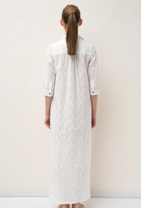 Cotton Linen Maxi Dress Shirt Embroidered Long Sleeve Women's Velnica From Japan