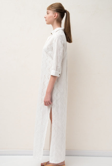 Cotton Linen Maxi Dress Shirt Embroidered Long Sleeve Women's Velnica From Japan