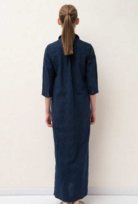 Cotton Linen Maxi Dress Shirt Embroidered Long Sleeve Women's Velnica From Japan