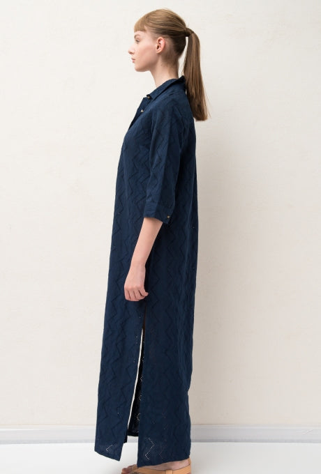 Cotton Linen Maxi Dress Shirt Embroidered Long Sleeve Women's Velnica From Japan