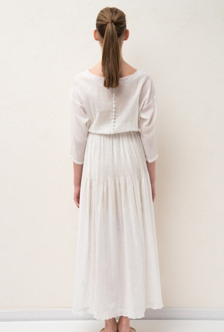 100% Cotton Maxi Dress Pintuck Embroidered Gauze Soft Women Velnica From Japan