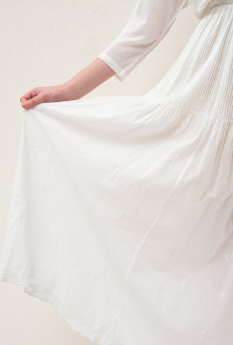 100% Cotton Maxi Dress Pintuck Embroidered Gauze Soft Women Velnica From Japan